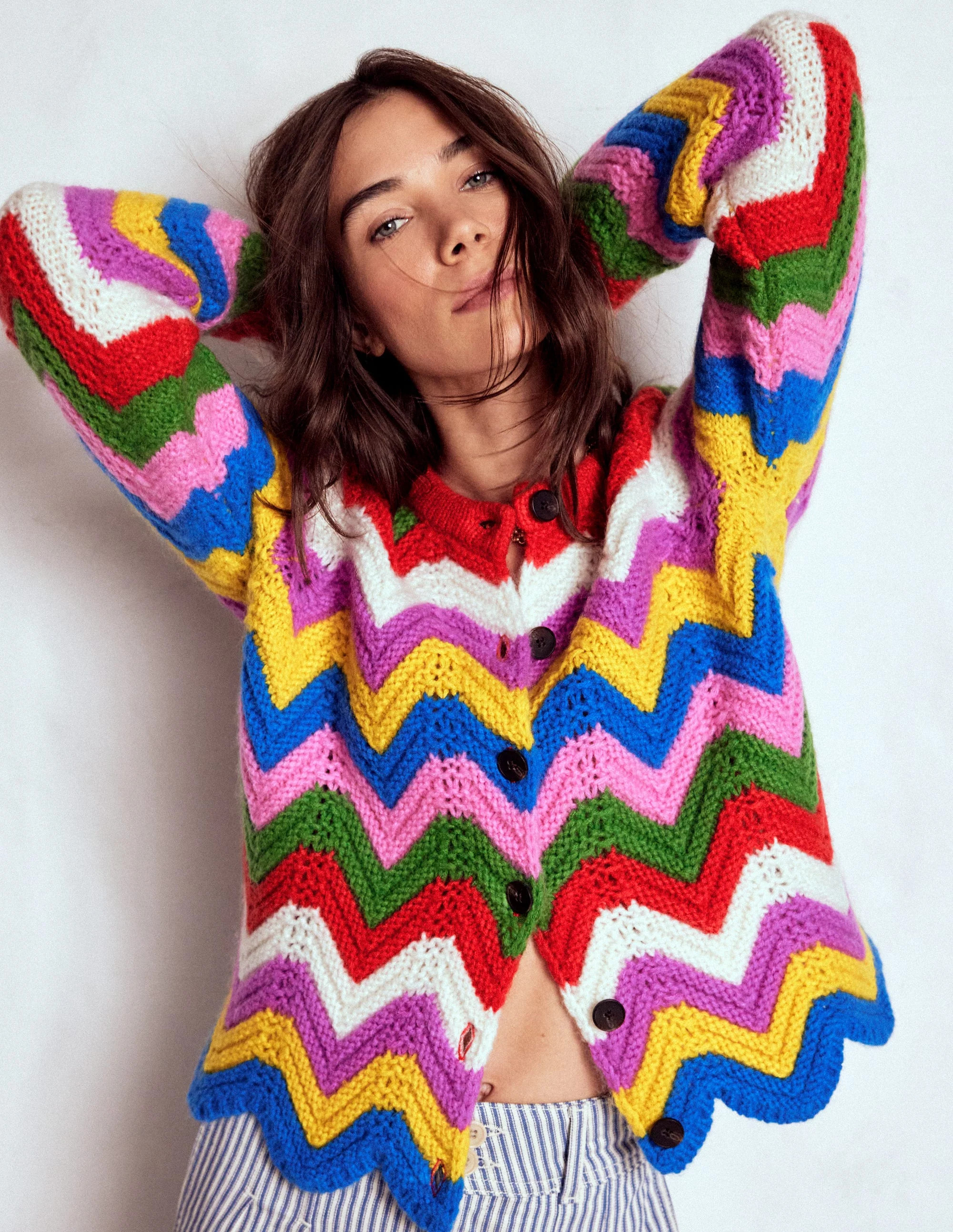 Chunky Chevron Knitted Jacket-Multi, Zig Zag | Boden UK
