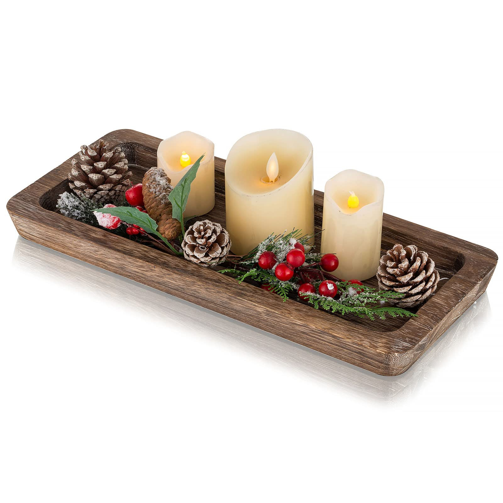Romadedi Wooden Decorative Tray Candle Holder - Wood Long Narrow Tray Home Decor Small Rustic Cen... | Amazon (US)