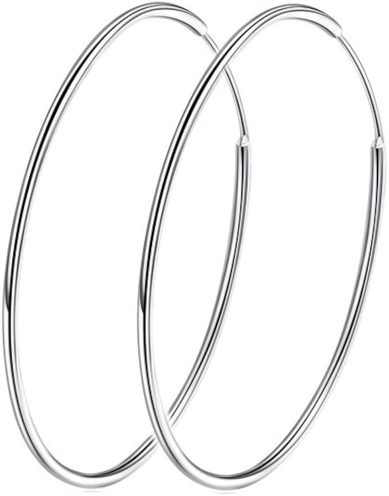 Chic 925 Sterling Silver Big Hoop Earrings Minimalist Round Circle Endless Large Huggie Hoops Sta... | Amazon (US)