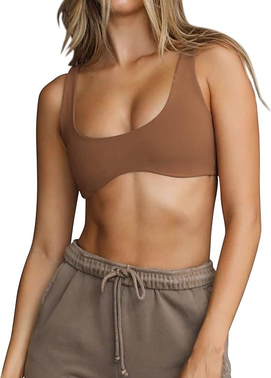 SAFRISIOR Women Solid Comfort Bra Wireless Bralette Scoop Neck Sleeveless Backless Crop Tank Cami To | Amazon (US)