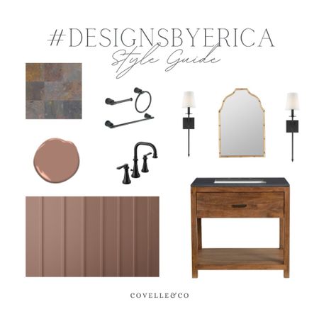 🔨 Bathroom Revamp Reveal 🔨
We're thrilled to share our latest project, another stunning bathroom transformation by #DesignsByErica! 

🎨 Palette Perfection: The existing slate tile served as the perfect backdrop for introducing a luxurious new wall color - "Dusty Ranch Brown" by Benjamin Moore. It's a near-neutral hue that instantly elevates the room's aesthetic!

🛠️ Architectural Details: Want to make your ceiling look higher? We used a board and batten detail that draws the eye upward, adding instant grandeur to the space.

🪞 Vanity Goals: The rustic vanity is nothing short of a showstopper, featuring a soapstone top that complements the slate tile beautifully. 

🖤 Lighting & Accents: Classic black torchieres offer optimal lighting, while an elegant gilded bamboo vanity mirror adds a touch of grace. 

#CovelleAndCompany #BathroomRenovation #HomeImprovement #BostonRealEstate #InteriorDesign #BenjaminMoore #LuxuryLiving

#LTKhome #LTKstyletip