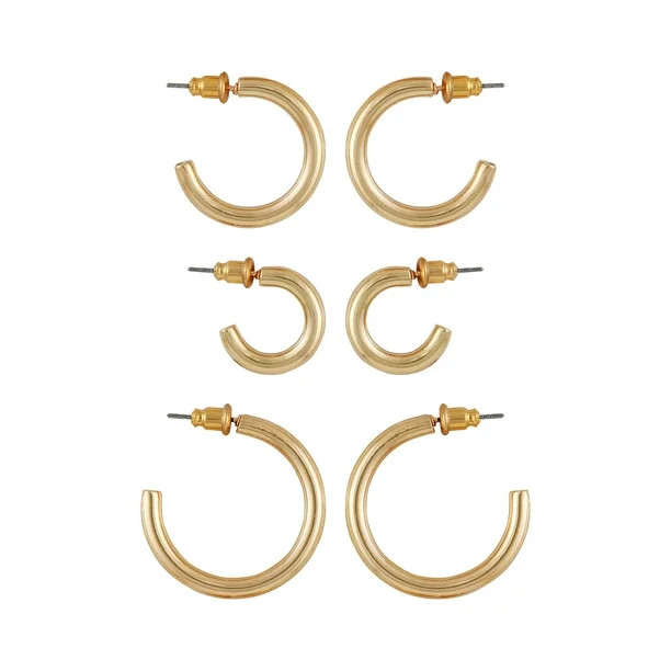 Time and Tru Women's Graduated Metal Trio Hoop Earring Set in Imitation Gold Plating. | Walmart (US)