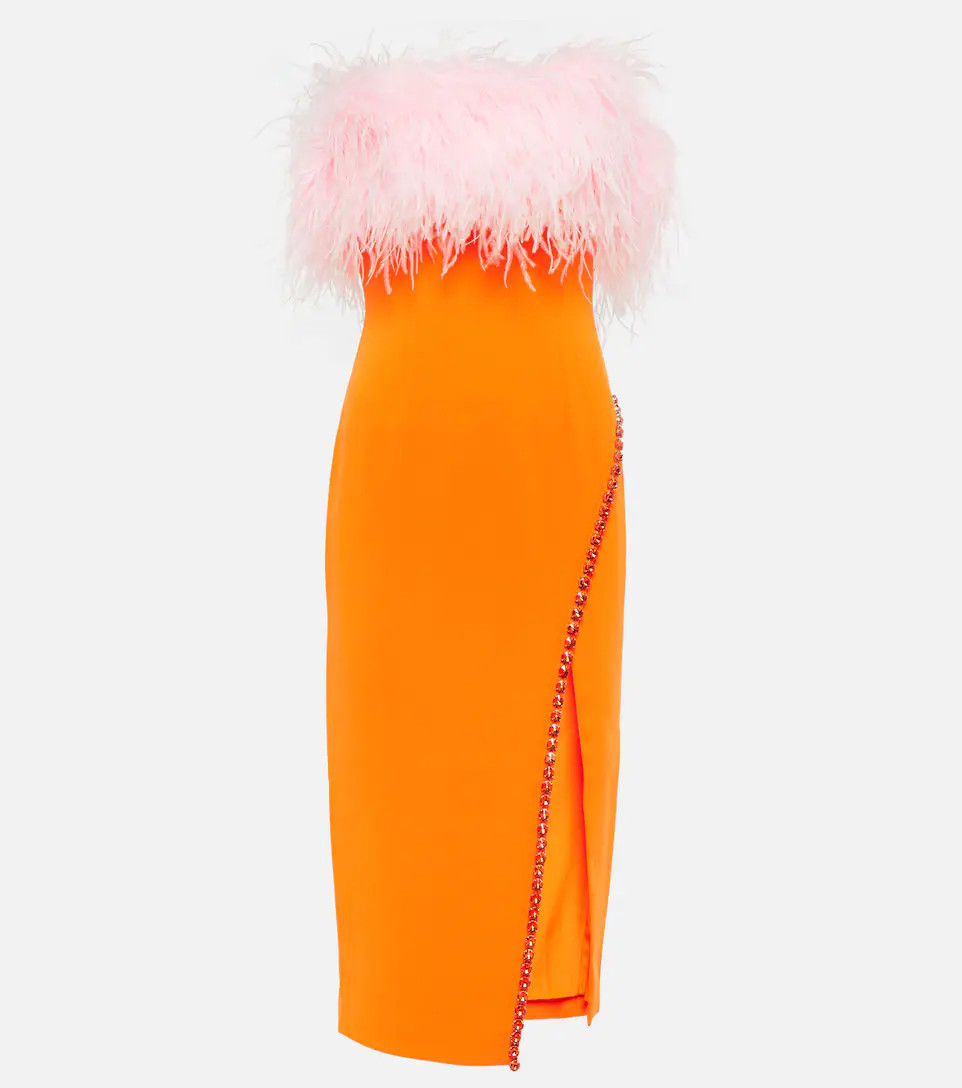 Feather-trimmed crêpe midi dress | Mytheresa (US/CA)