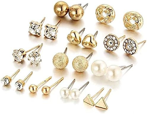 12 Pairs of Stud Earrings, Stud Earrings, Artificial Pearls, Jewelry for Women and, Gold | Amazon (US)