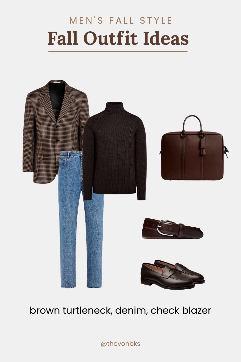 A classic men’s fall outfit combining a brown turtleneck, check blazer, straight-leg denim and dark leather loafers. The rich brown tones and relaxed jeans make this an easy smart casual look for work, dinner, date night or fall weekends. Click through for outfit details and links to shop the look.

#LTKMens #LTKootd #LTKSeasonal