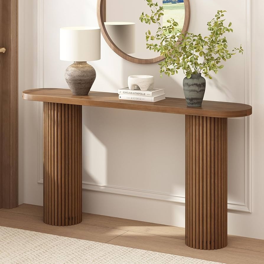 Fluted Solid Wood Console Table-55 Inches Farmhouse Entryway Table with Rounded Corners, Morden S... | Amazon (US)