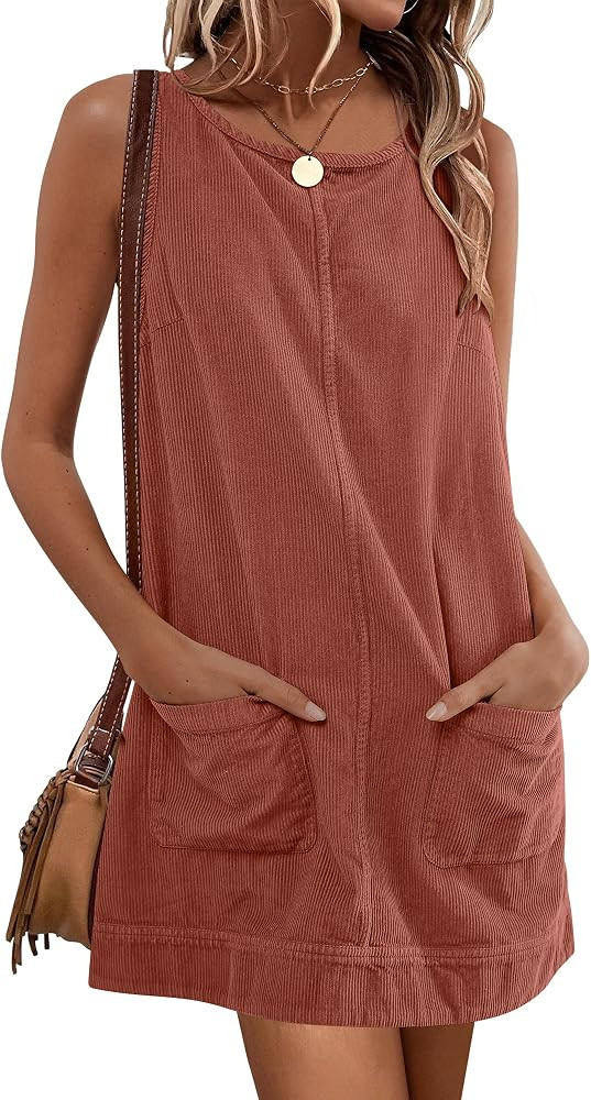 Caracilia Womens Corduroy Sleeveless Overall Mini Dress | Amazon (US)