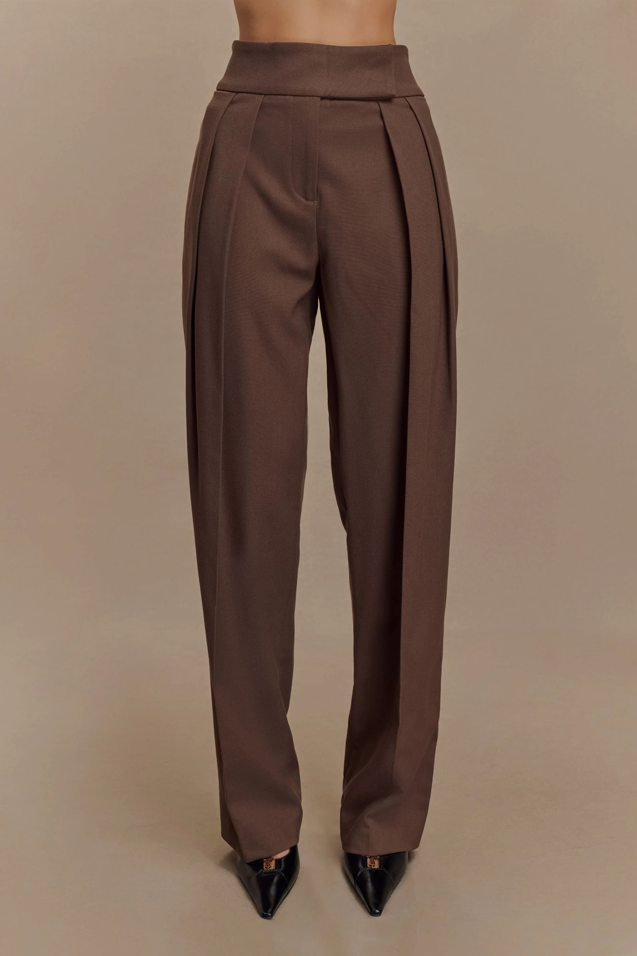 Penelope Pleated High Waisted Pants - Chocolate | MESHKI US
