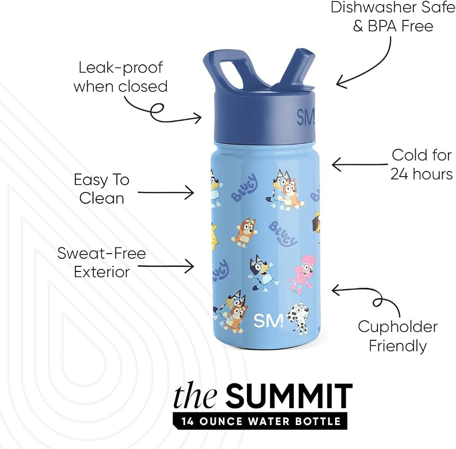Simple Modern Bluey Kids Water Bottle with Straw Lid | 14oz Insulated Stainless Steel Kids Tumble... | Amazon (US)