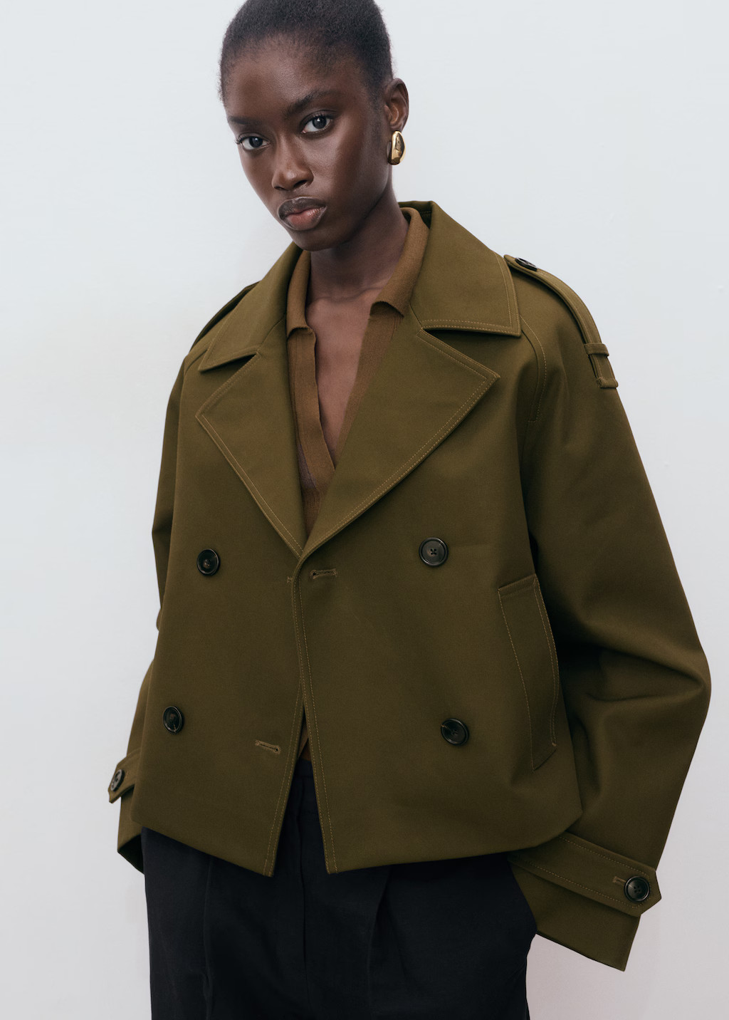 Oversized short double-breasted trench coat - Women | MANGO USA | Mango (US/MX/AU)