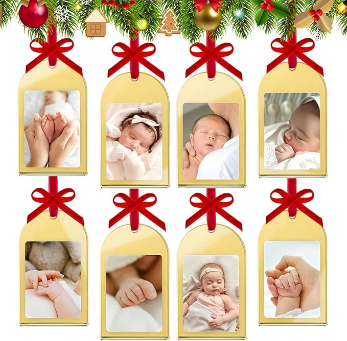 8Pcs Mini Vintage Gold Christmas Acrylic Picture Frame Ornaments - 2x3 Inch Arch Small Wall Hangi... | Amazon (US)