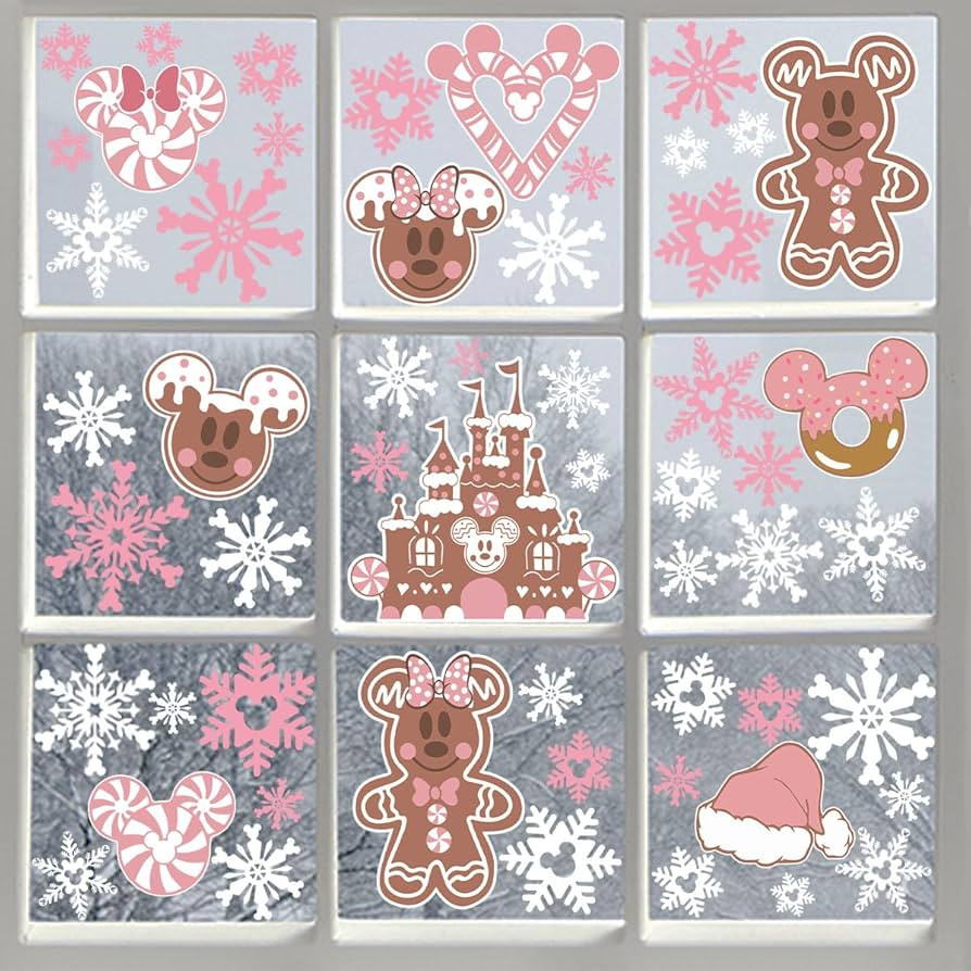 66pcs Pink Christmas Window Clings Gingerbread Christmas Decorations Ginger Bread Man Mouse Castl... | Amazon (US)