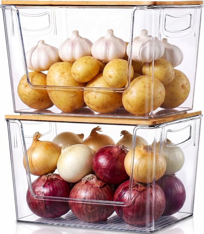 Pantry Organizers Storage, 2 Pack Large Clear Storage Bins for Onion, Potato, Garlic, Canned Food... | Amazon (US)