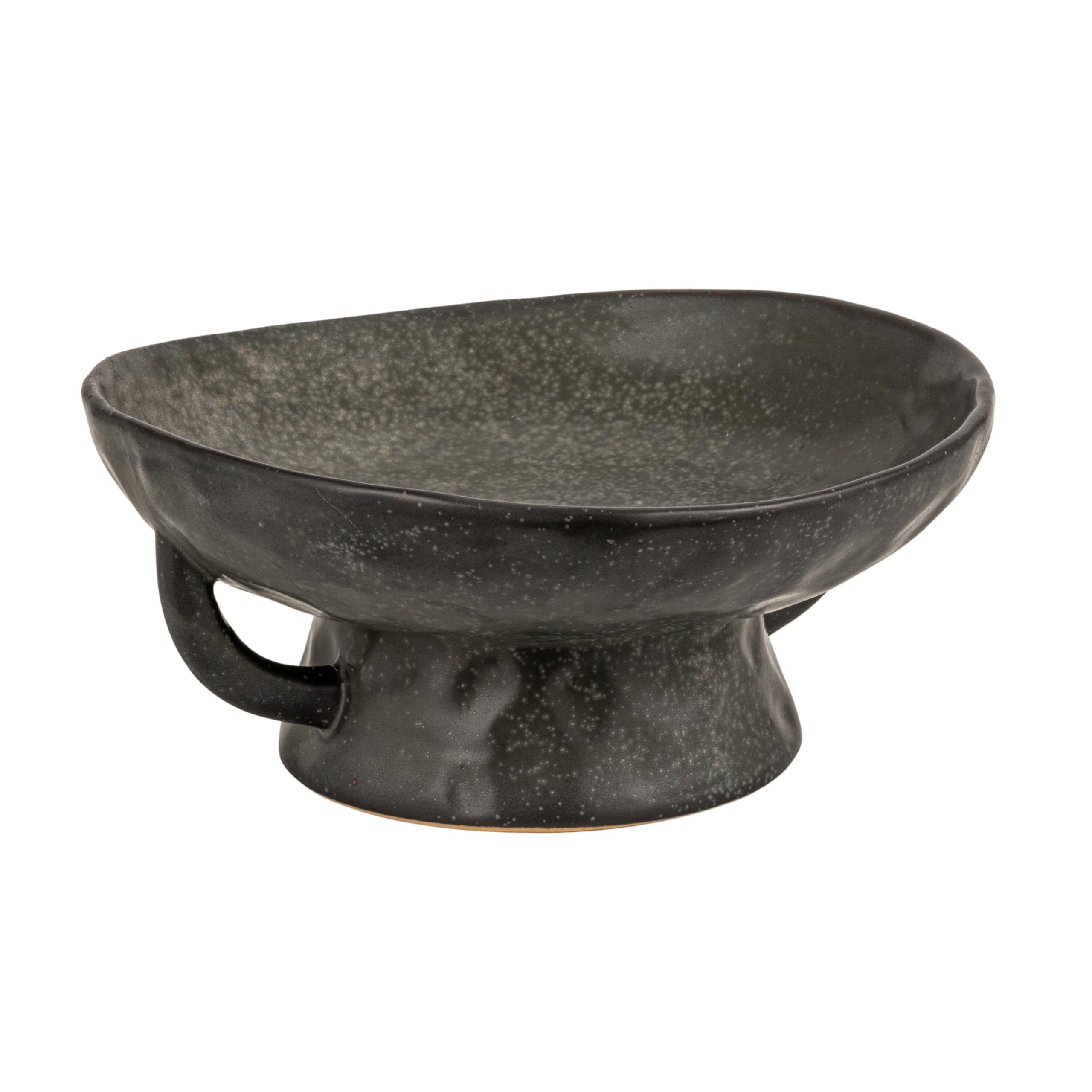 Creative Co-Op Stoneware Footed Pedestal/Bowl with Handles, Reactive Glaze, Black | Amazon (US)