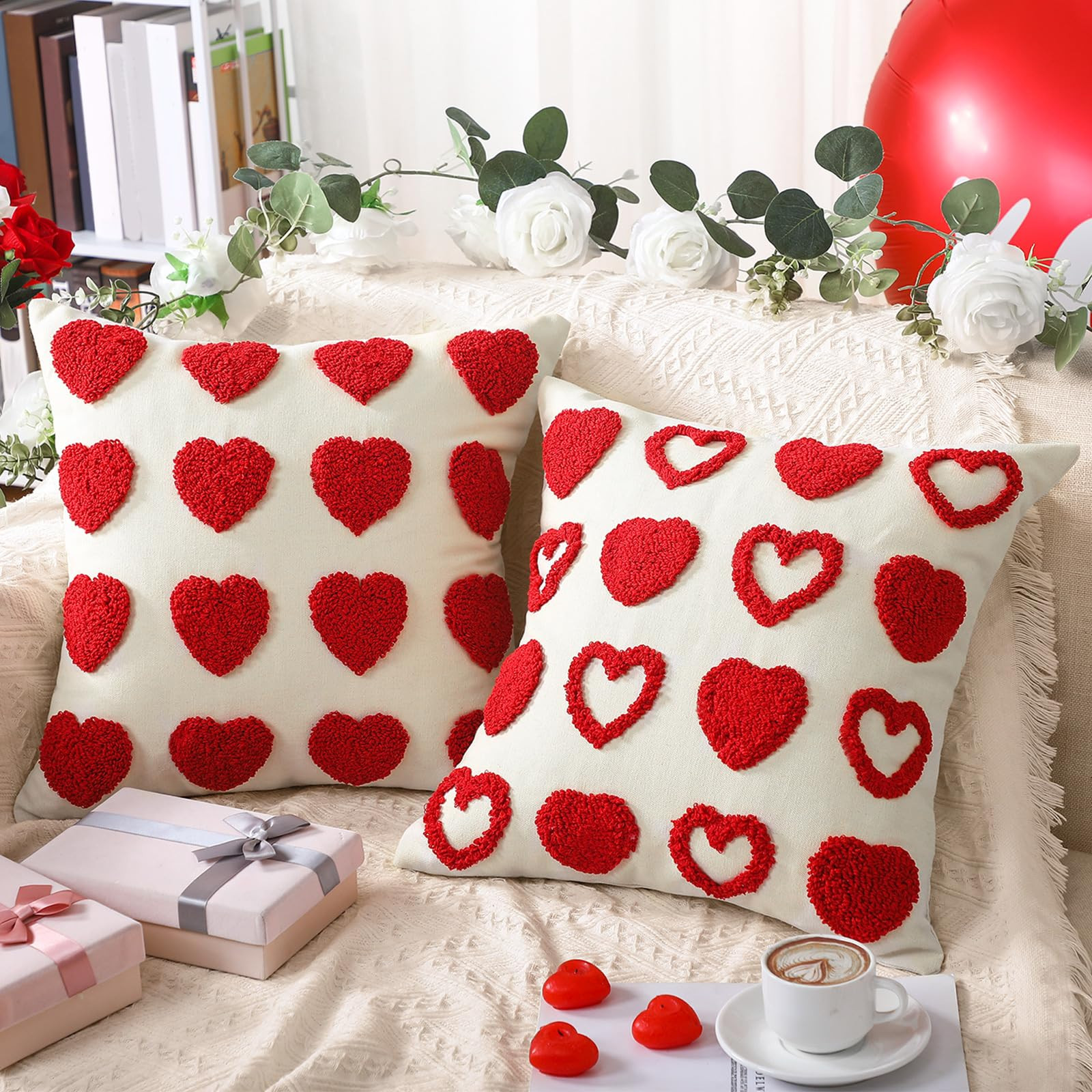 Mixweer 2 Pcs Valentines Day Throw Pillow Covers 18 x 18 Inch Love Heart Decorative Pillow Covers... | Amazon (US)