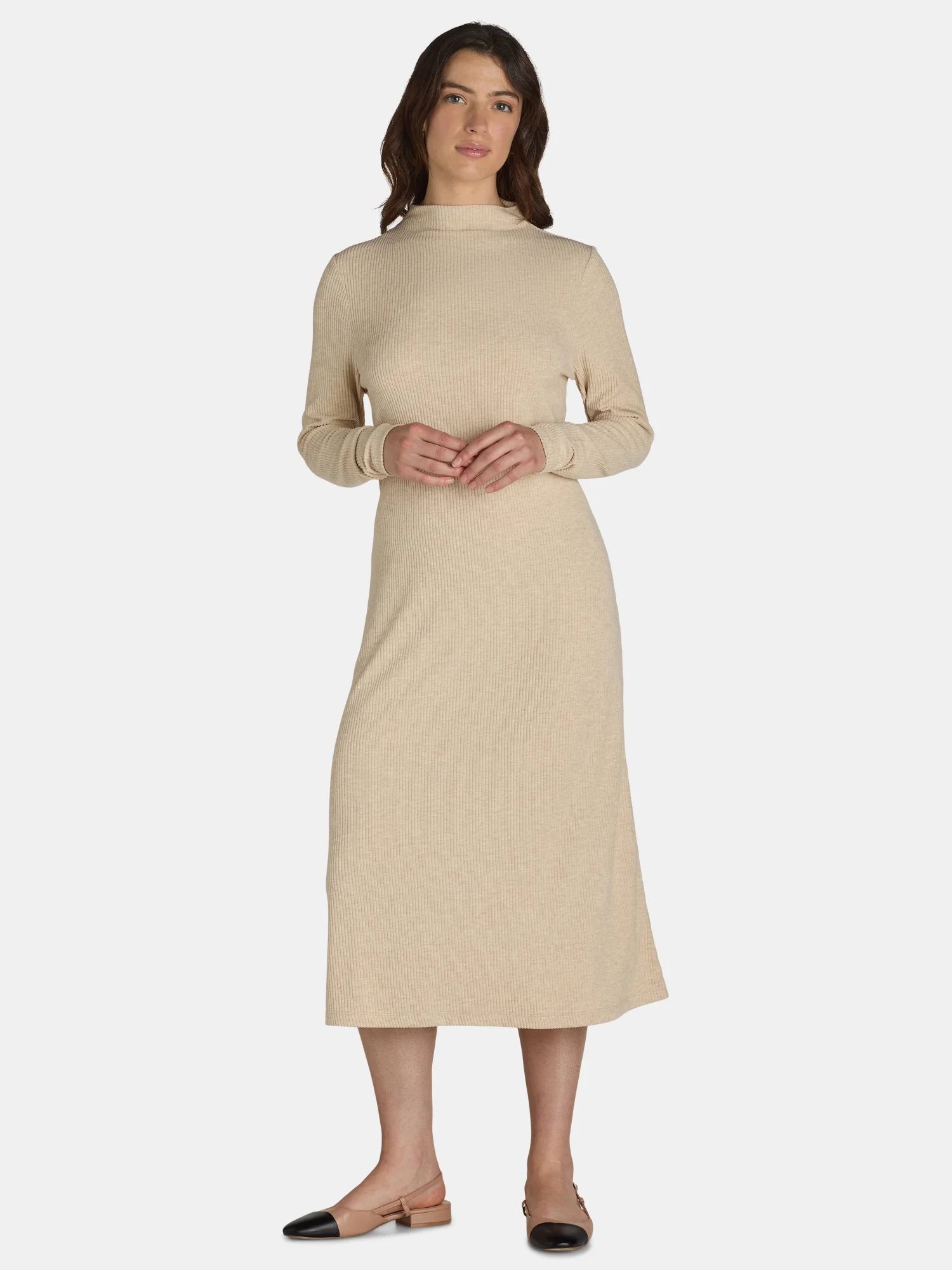 Time and Tru Women's Ribbed Hacci Knit Midi Dress, Sizes XS-XXXL - Walmart.com | Walmart (US)