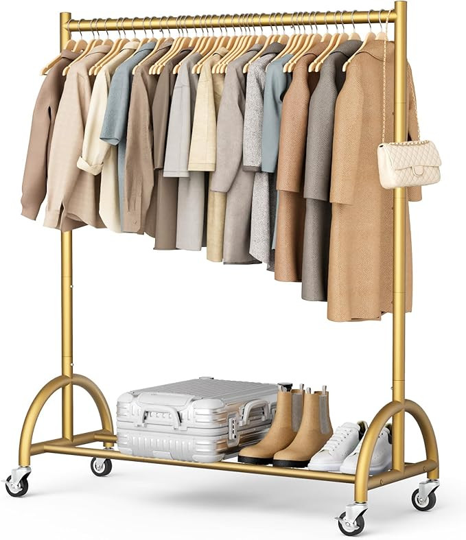 MISSLO Heavy Duty Clothing Rack with Wheels Rolling Clothes Racks for Hanging Clothes, Coats, Gar... | Amazon (US)