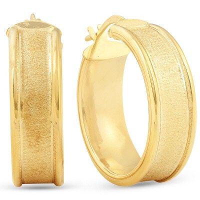 Pompeii3 14K Yellow Gold Classic Brushed and Polished 14mm Womens Hoops Earrings | Target