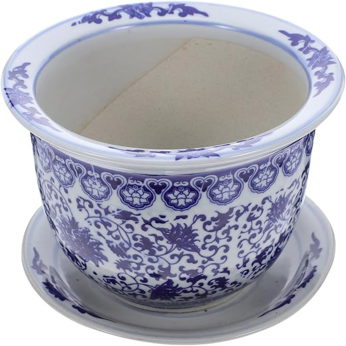 BESTonZON Blue and White Ceramic Planter for Indoor Plants Round Flower Pot with Drainage Hole an... | Amazon (CA)