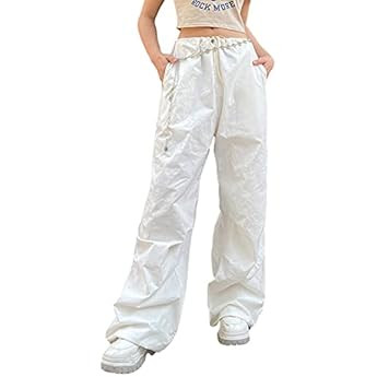 Womans White Loose Drawstring  Cargo Pants | Amazon (US)
