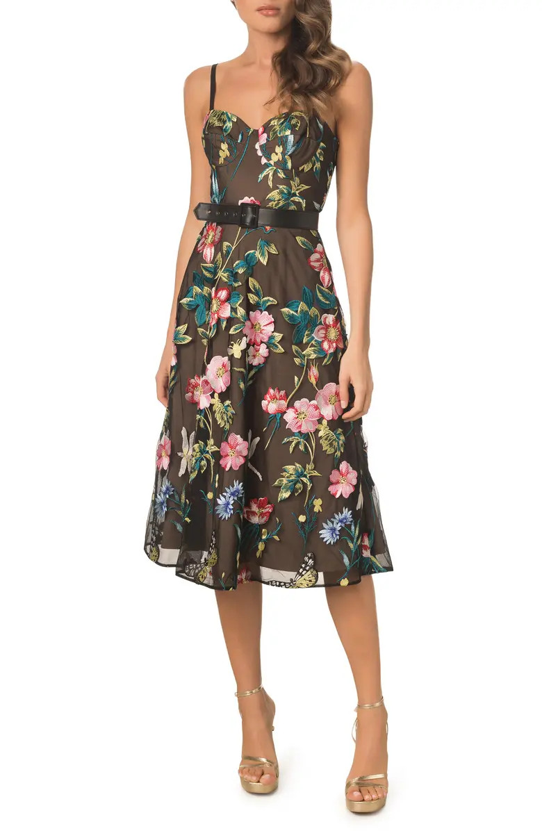 Carlita Floral Embroidery Bustier Midi Dress | Nordstrom