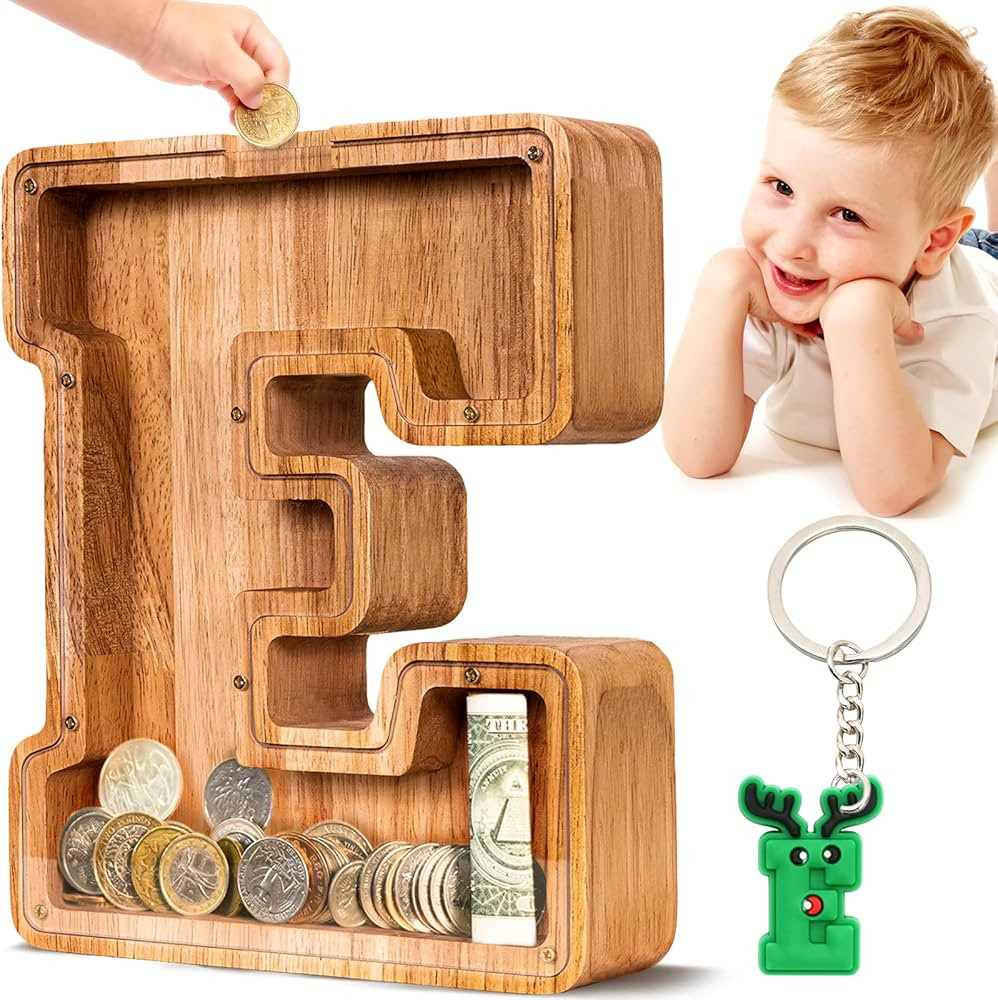 SummiDate Wooden Letter Piggy Bank| Piggy Bank for Boys Girls Toddler| Alphabet E Money Bank| Coi... | Amazon (US)