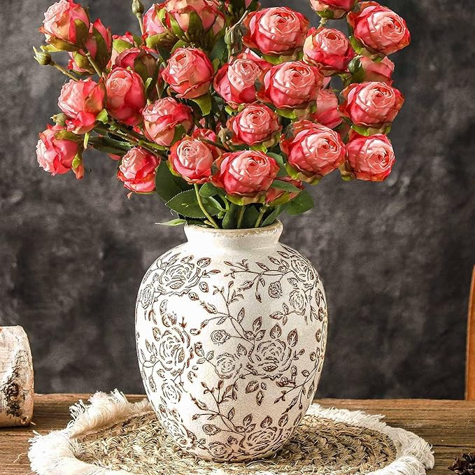 Ceramic Vintage Vase, Flower Decorative Vase Chinoiserie Decor Rustic Farmhouse Retro Floral Vase... | Amazon (US)