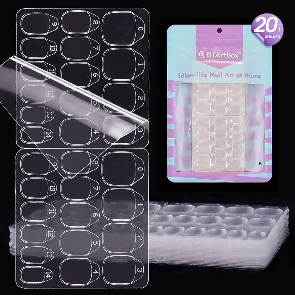 Nail Adhesive Tabs for Press On Nails - BTArtbox 20 Sheets 15 Sizes Ultra Thin & Waterproof Nail ... | Amazon (US)