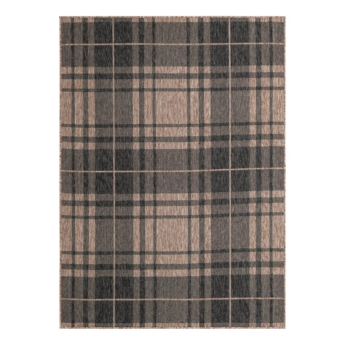 Tatasha Plaid Power Loom Polypropylene Plastic Indoor/Outdoor Area Rug in Black/Brown | Wayfair North America