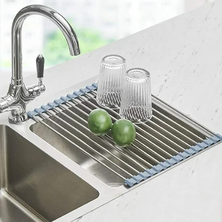 Roll Up Dish Drying Rack, Over Sink Rack for Kitchen Drainer, Stainless Steel Sink Organizer for Kitchen Sink Counter 17.5x11.8 inch | Walmart (US)