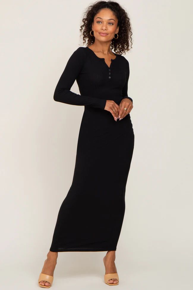 Black Ribbed Long Sleeve Maxi Dress | PinkBlush Maternity