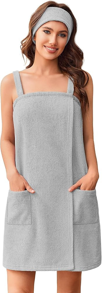 Ekouaer Towel Wrap for Women Spa Bath Robe Lightweight Terry Cloth Wrap Adjustable Shower Robe wi... | Amazon (US)