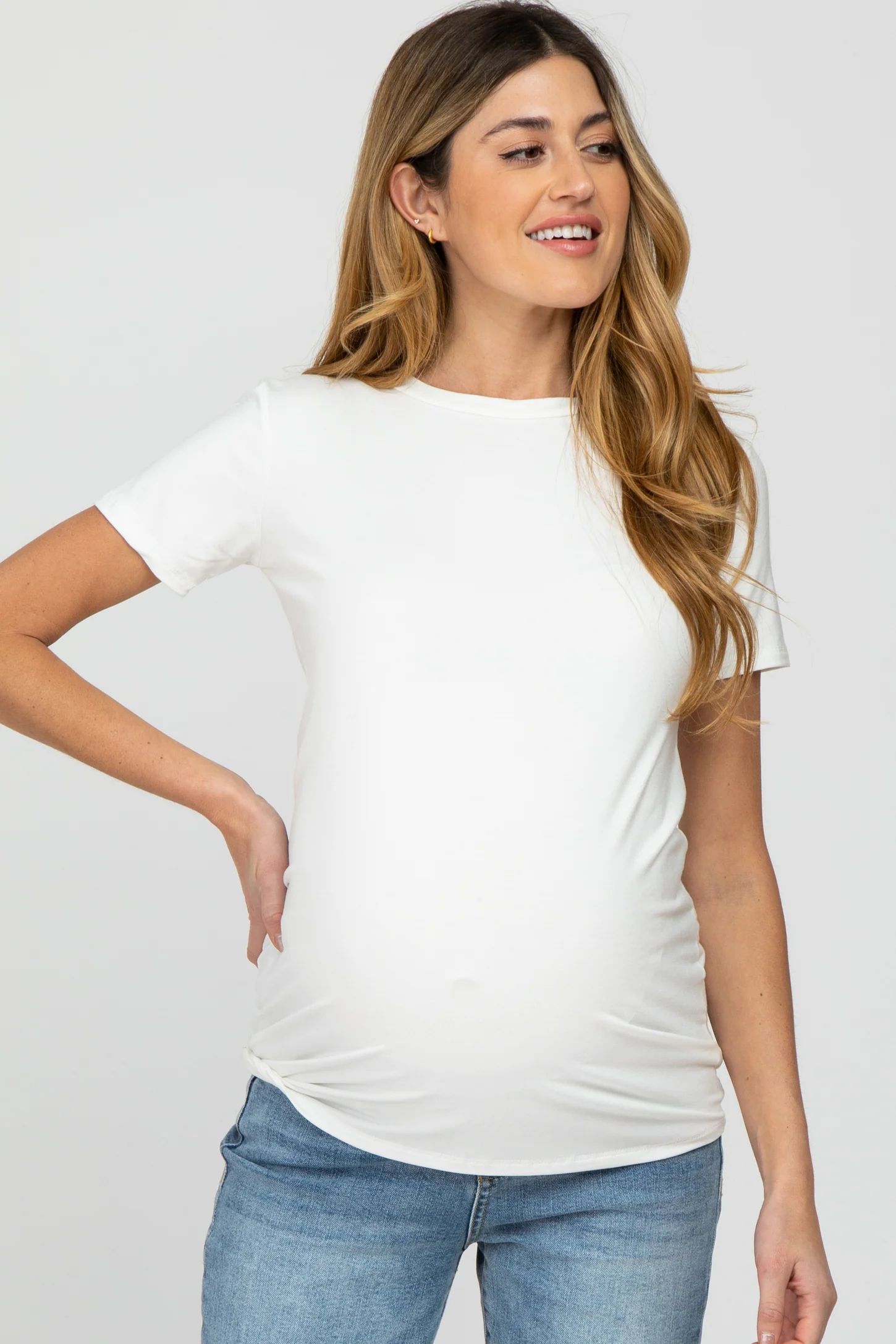 White Basic Short Sleeve Maternity Top | PinkBlush Maternity