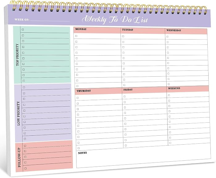 Weekly To Do List Notepad, Undated Weekly Planner Pad, 8.5" x 11" | Amazon (US)