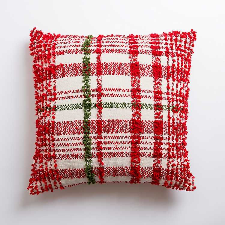 New! Chenille Red and Green Plaid Christmas Pillow | Kirkland's Home