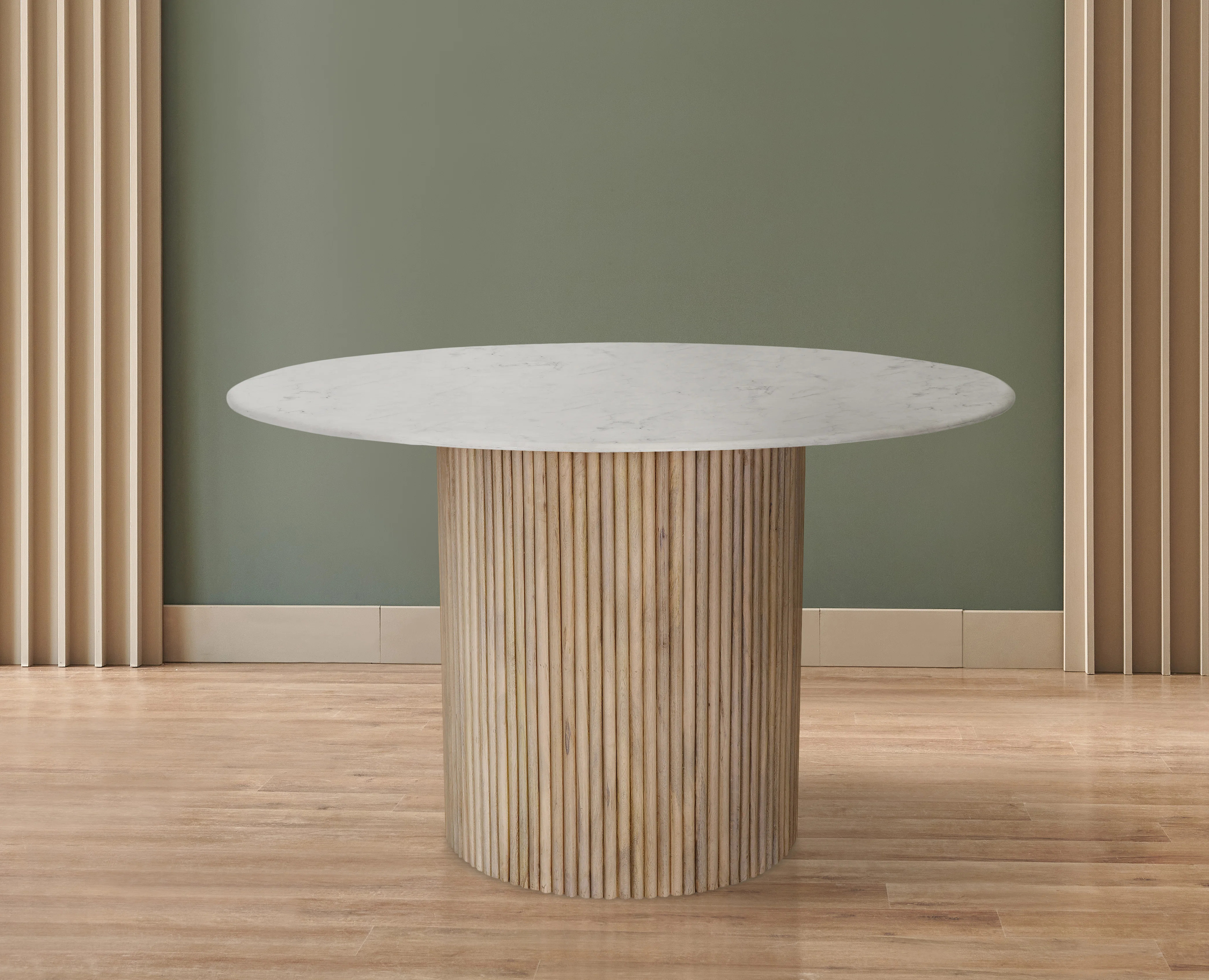 Hughie Round Marble Top Solid Wood Base Dining Table | Wayfair North America