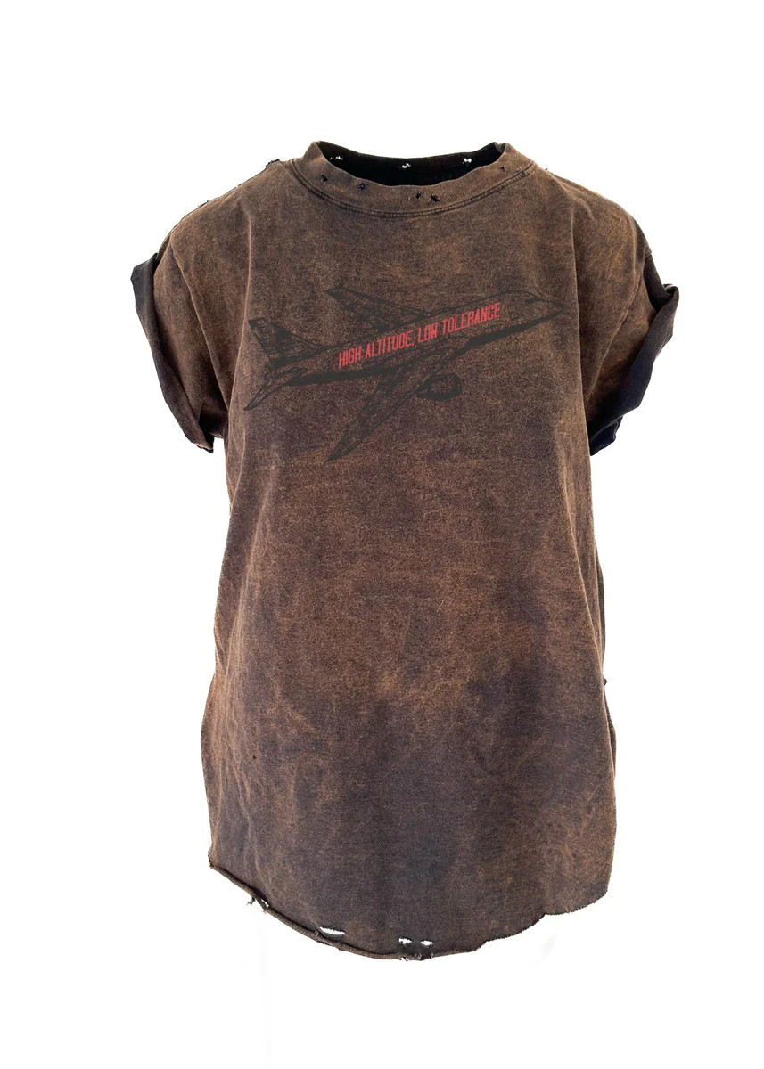 HIGH ALTITUDE, LOW TOLERANCE DESTRUCTED SIDE SLIT TEE | Pebby Forevee