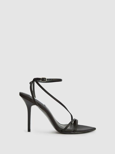 Reiss Black Adela Leather Sandal Heels | Reiss UK