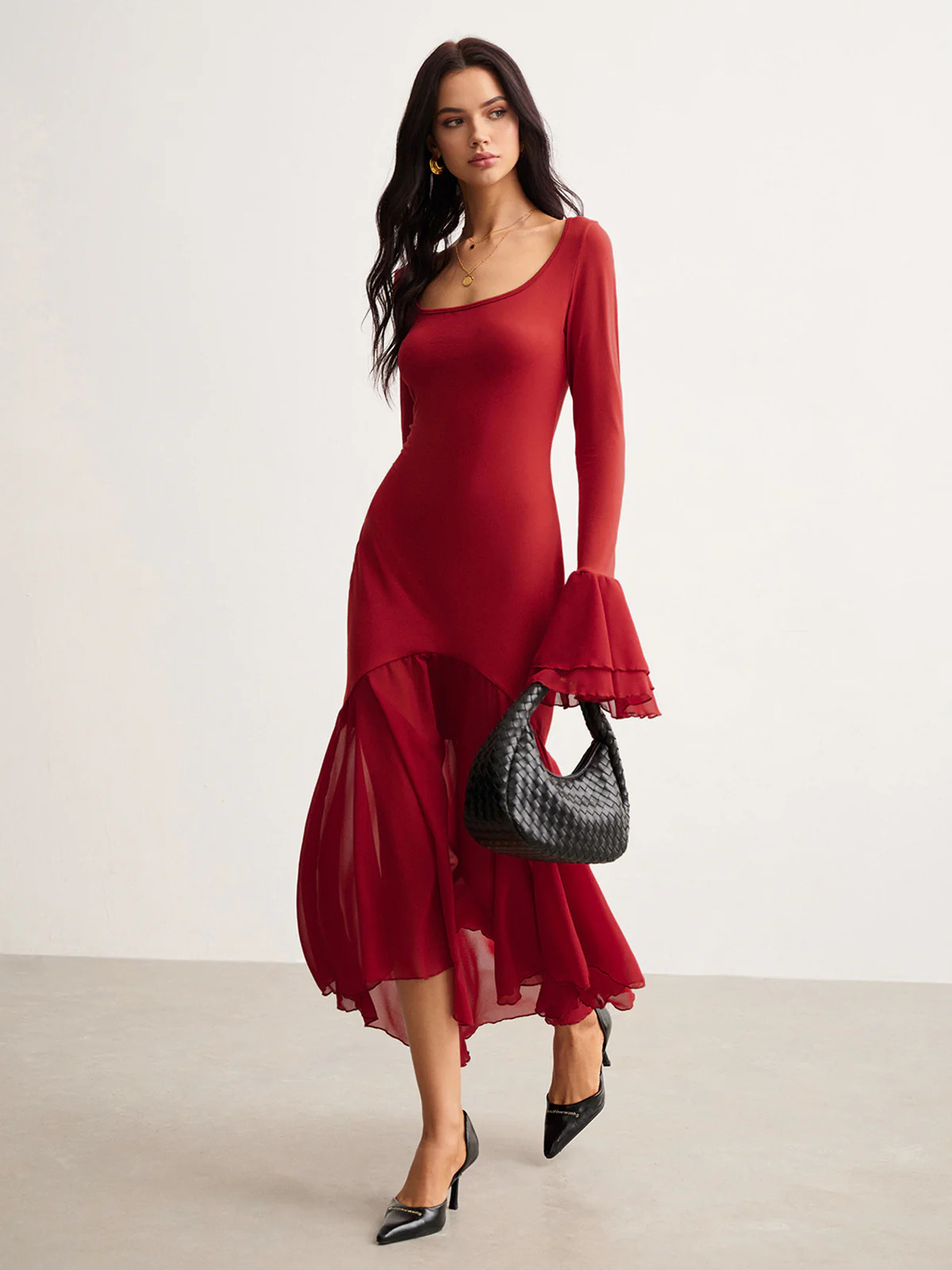 Chiffon Hem Slim Panel Dress | Commense