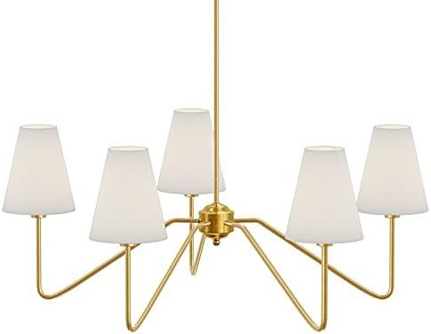 Electro bp;28"Dia 5-Arm Classic Chandeleirs Polished Gold with White Linen Shades,200W | Amazon (US)