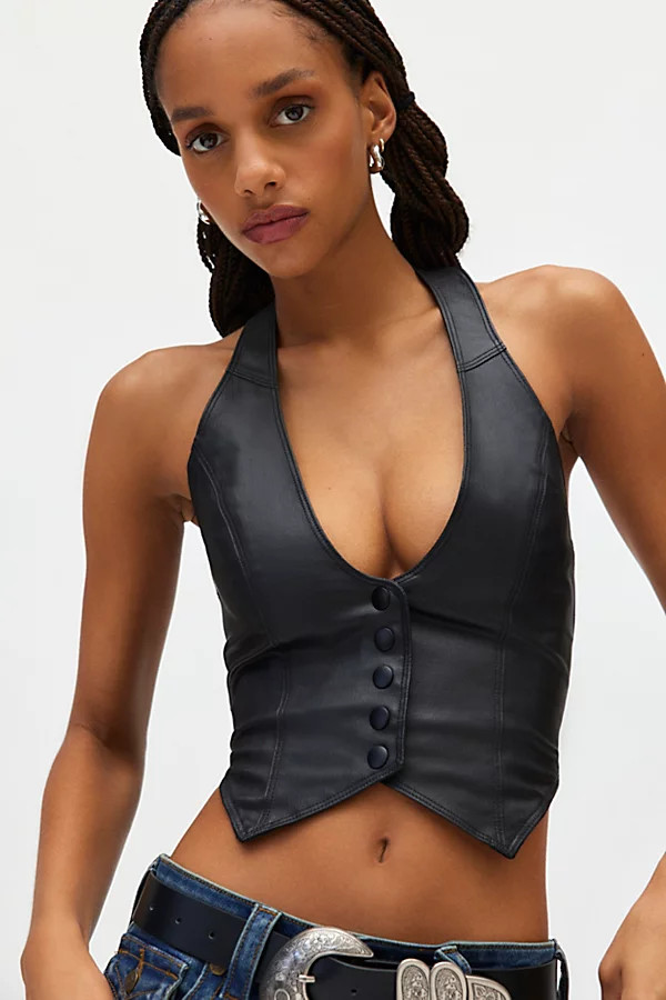 Silence + Noise Esme Cropped Halter Vest Top Jacket in Black, Women's at Urban Outfitters | Urban Outfitters (US and RoW)