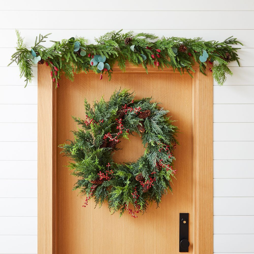 Faux Cypress Mixed Berry &amp; Pine Wreath &amp; Garland | West Elm (US)