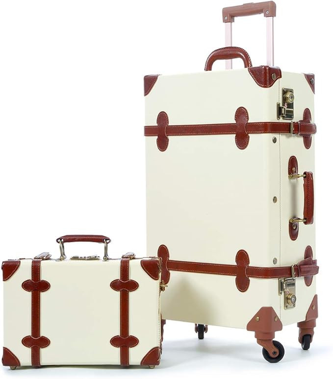 Unitravel 2 Piece Vintage Luggage Set 26inch Women Suitcase 12inch PU Leather Train Case with TSA... | Amazon (US)