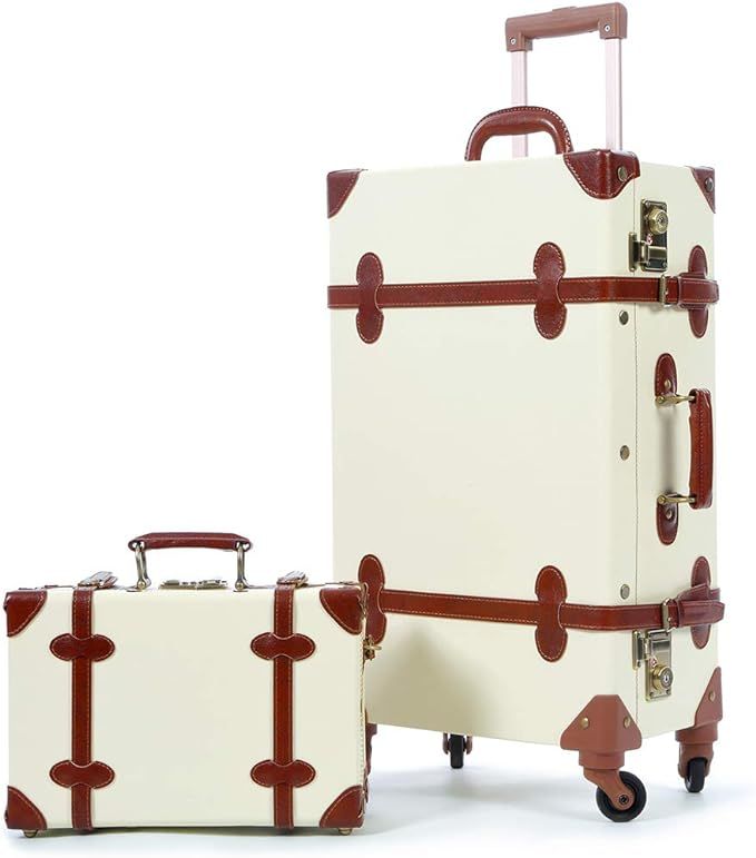 Unitravel 2 Piece Vintage Luggage Set 26inch Women Suitcase 12inch PU Leather Train Case with TSA... | Amazon (US)