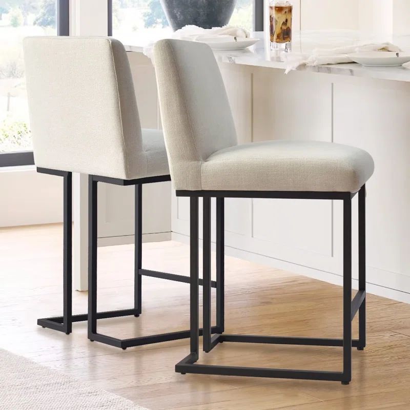 Bernicia Upholstered 25'' Counter Stool with Metal Frame (Set of 2) | Wayfair North America