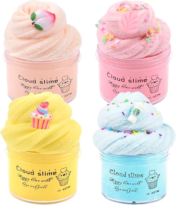 4 Pack Cloud Slime Kit, Soft and Non-Sticky Funny Slime, Stress Relief Scented Slime Toy for Kids... | Amazon (US)