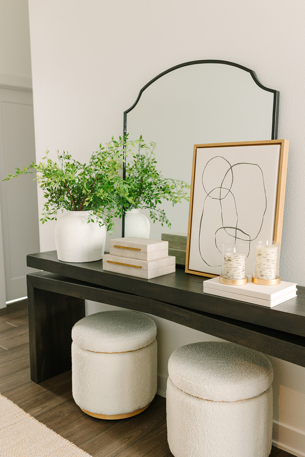 My entryway console styled with simple but beautiful pieces 🤍
I love mixing clean decor with cozy storage ottomans so it feels warm and welcoming while still being practical for everyday life. 

 

#LTKHome