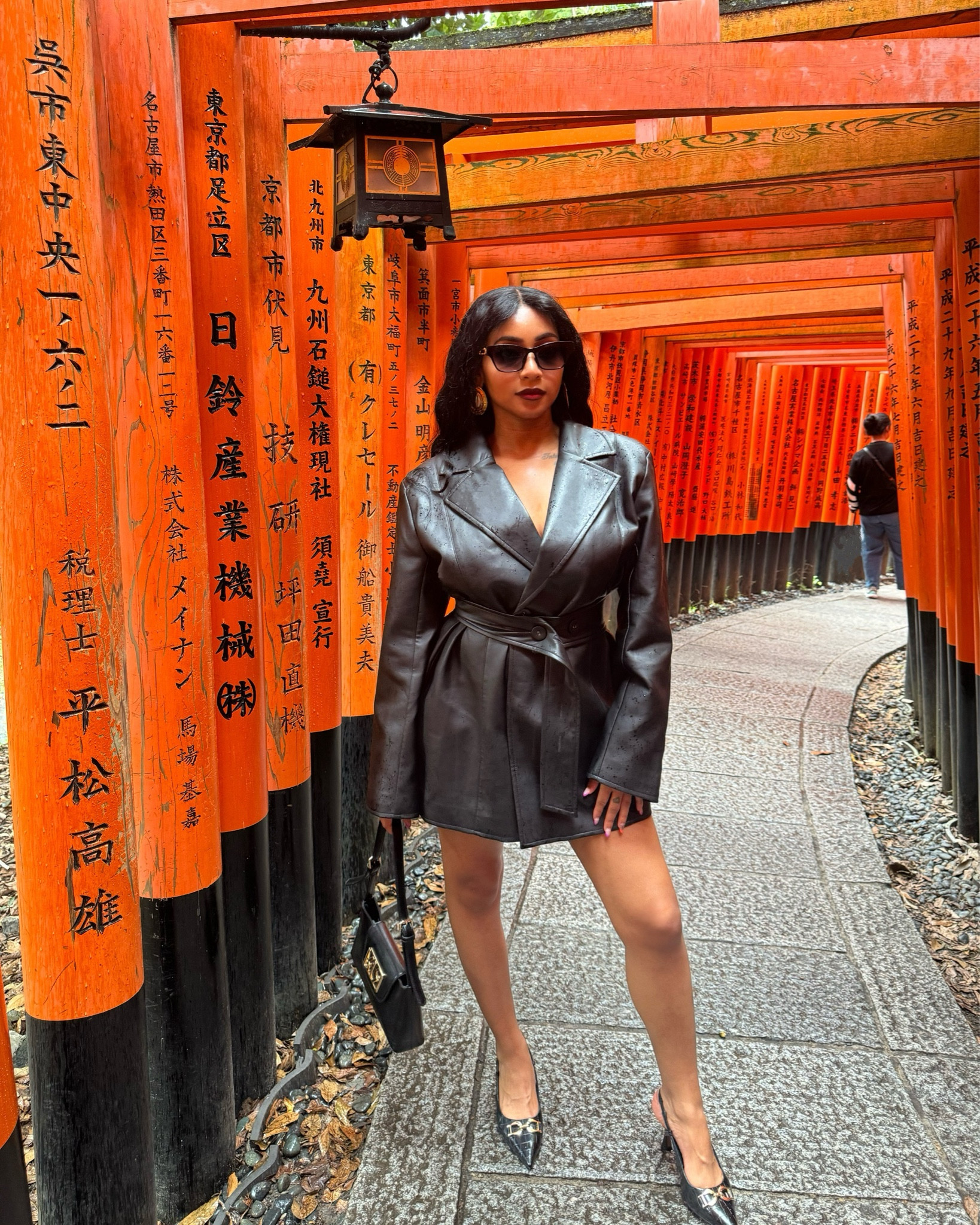 Kill Bill Vibes in Kyoto. Maniere De Voir Blazer dress and Raid London slingbacks. #blazer #blazerdress #leatherdress #traveloutfits #travelfashion #allblack #blackonblack

#LTKTravel #LTKStyleTip