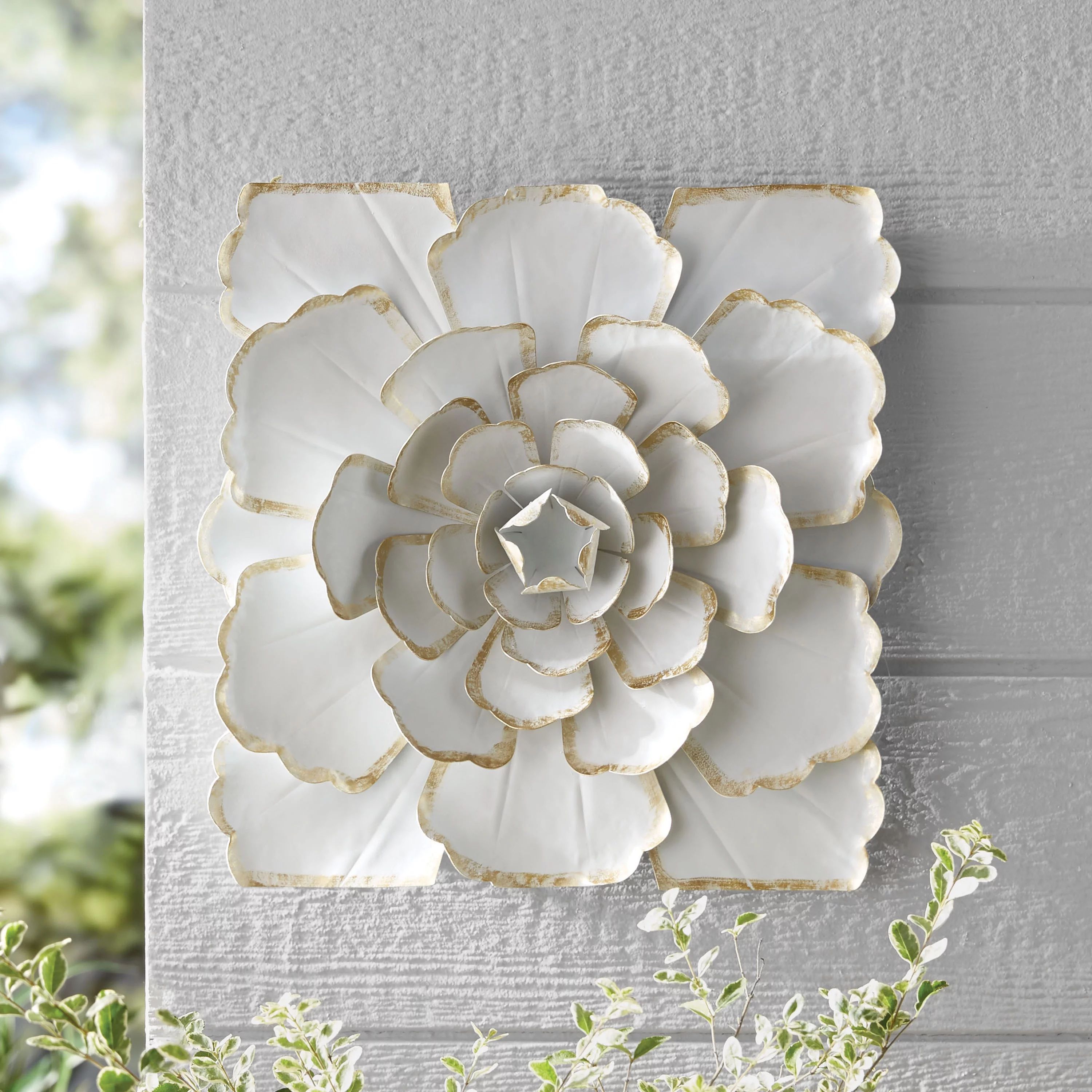 Better Homes and Gardens Outdoor 15in Metal White Flower Wall Art | Walmart (US)