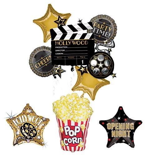 Movie Night Party Supplies Balloon Bouquet Decorations Hollywood Film Clapper and Popcorn | Walmart (US)